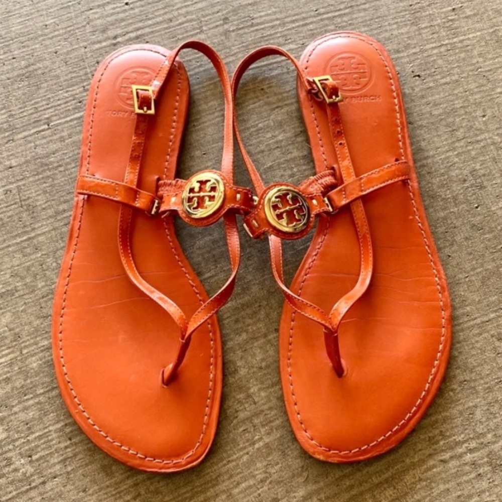 Tory Burch Equestrian Orange Ali Thong Sandals Flats Orange is the New Black